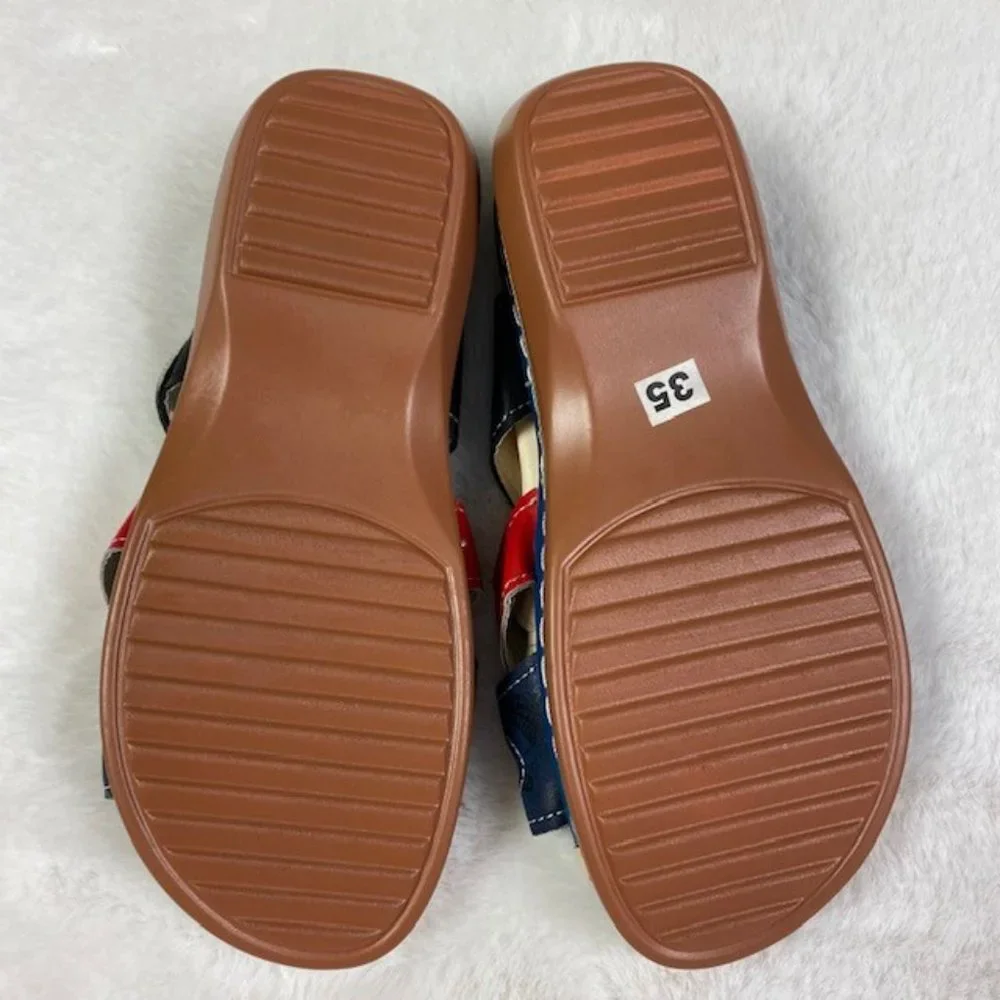 Colorful Hook and Loop‎ Summer Boho Wedge Sandals, size EU 35, US 5